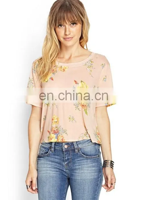 Custom Wholesale High Quality Fashion Body Fit Floral Lace T Shirt Women