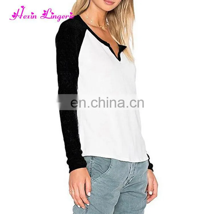 Without Moq Fashion Black Long Sleeves Running Blank Fitted Lady T-shirt