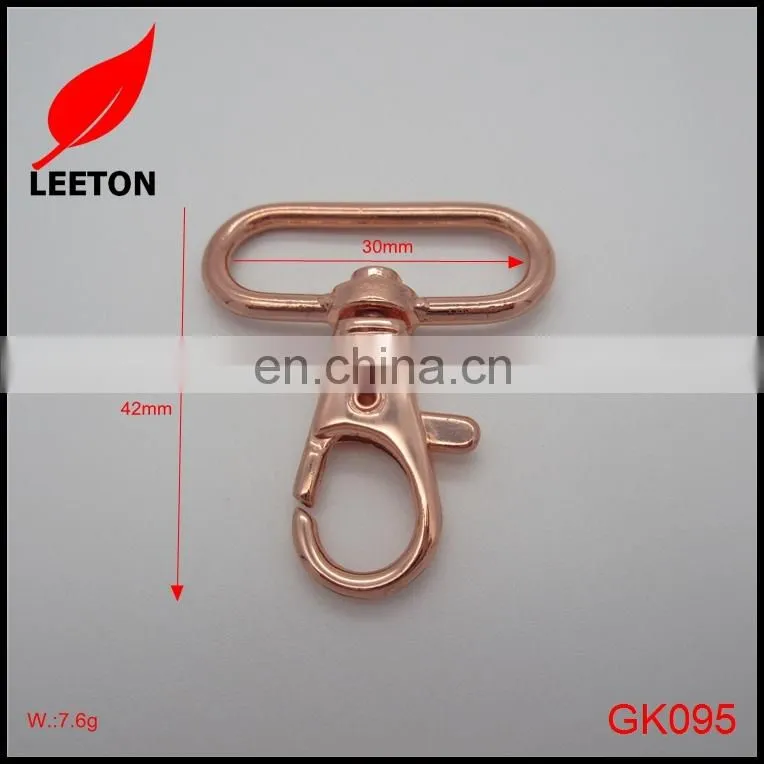Factory supply 30mm shiny rose gold swivel snap hook