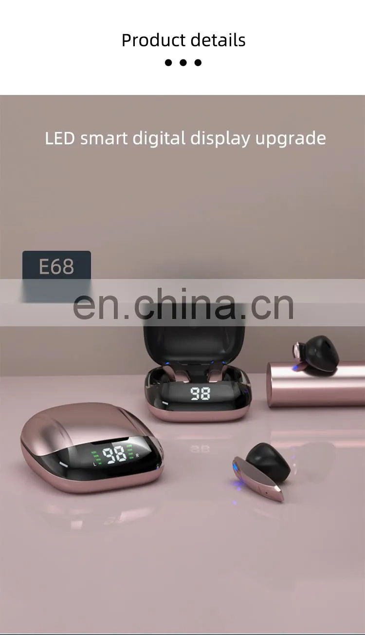 Wholesale E68 acoustic earbuds super mini sports headphone tws earphone with charging cases