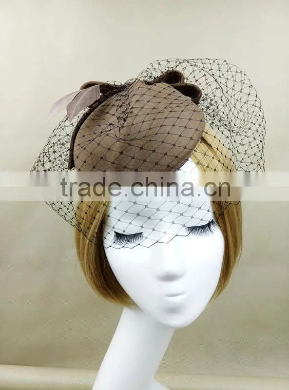 Custom Design Felt Fascinator Hat With Veil Wool Hat For women