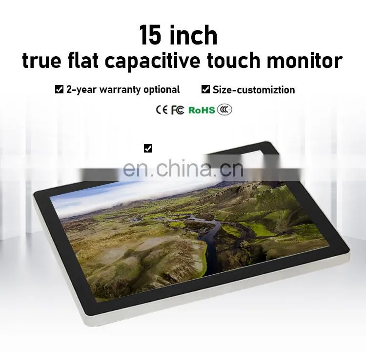 15inch True Flat Capacitive Touch Screen Monitor industrial Grade Metal Case Computer POS Display 1024x768