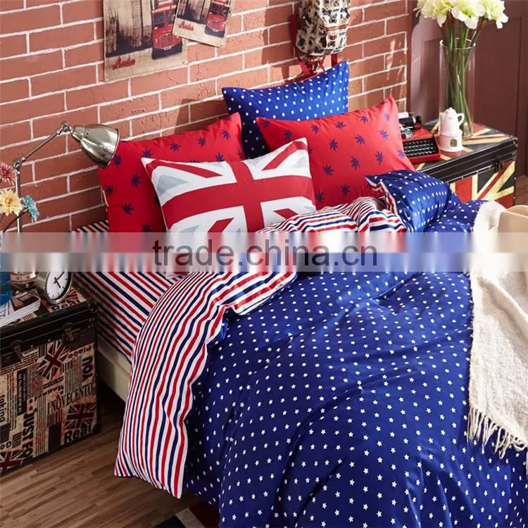 Fashion European style flag printed cotton bedlinen home use queen size sheet set Aadult Cartoon Bedding Set