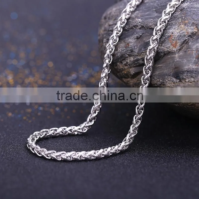 2015 fashion jewelry rhodium plated brass chain twisted necklace