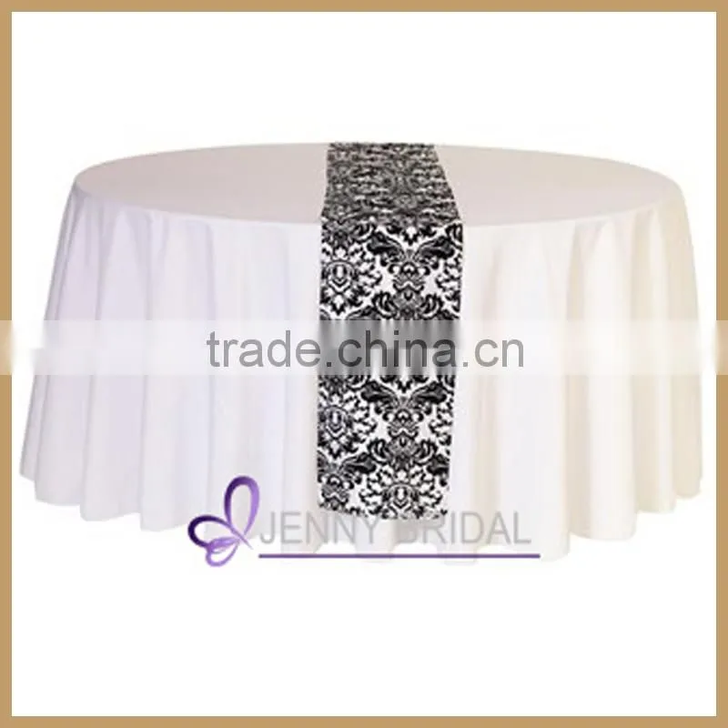 TR002A flocking wedding satin crochet table runner