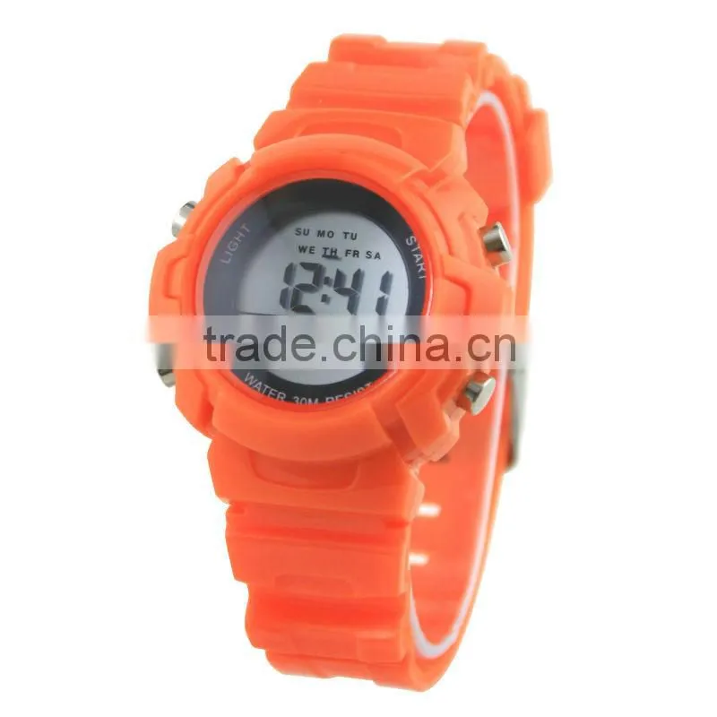 LP1186_OR Orange Colorful rubber strap, LCD display Stainless steel caseback children digital watch