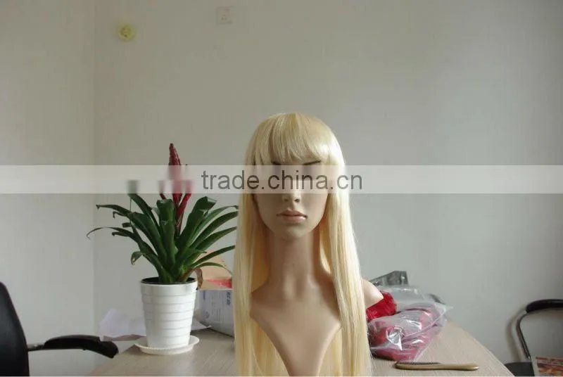 1 piece MOQ human hair wig, top quality blond wig natural full lace wig