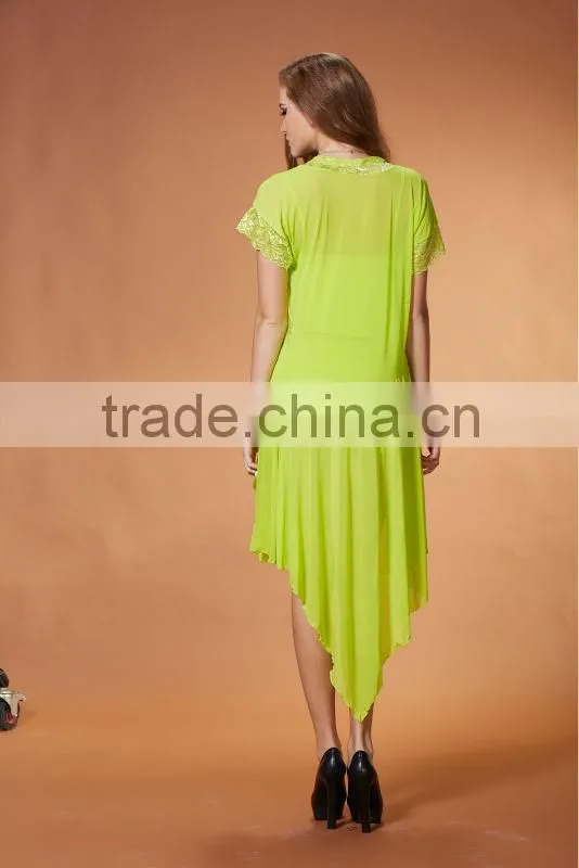newest design sexy hot sexy women fluorescence color with transparent long coat lingerie 3318