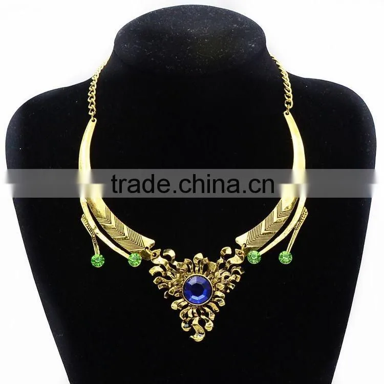 Women Jewelry 18k Gold Plated Pink Crystal Choker Chunky Statement Bib Necklace