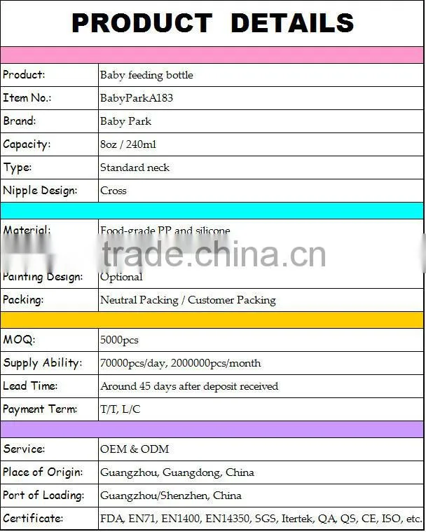 Manufacturer wholesale baby bottles in bulk baby product PP plastic milk bottle BPA free baby feeding bottle