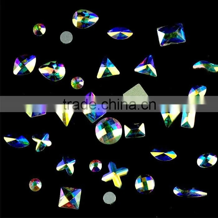 Brand new quality nail art flat back crystal rhinestones, cold fix shaped glass stones for fashion designs