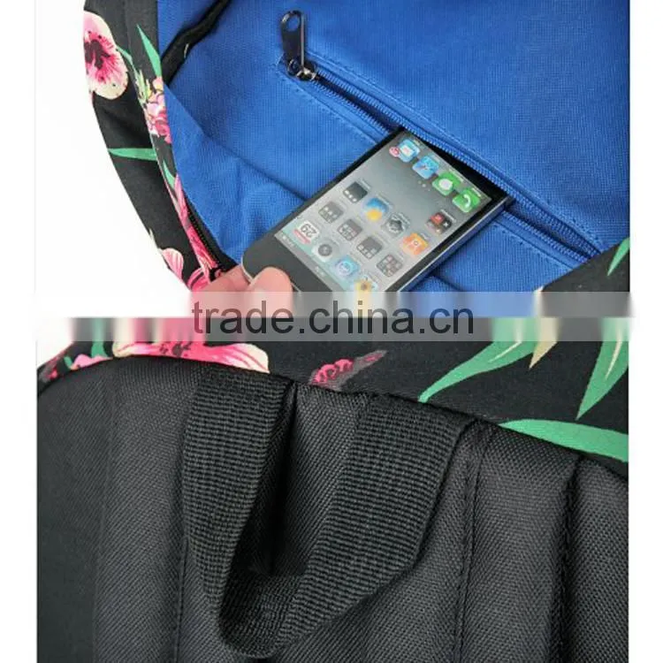 2016 new fashion trendy teenagers canvas backpack floral school backpack