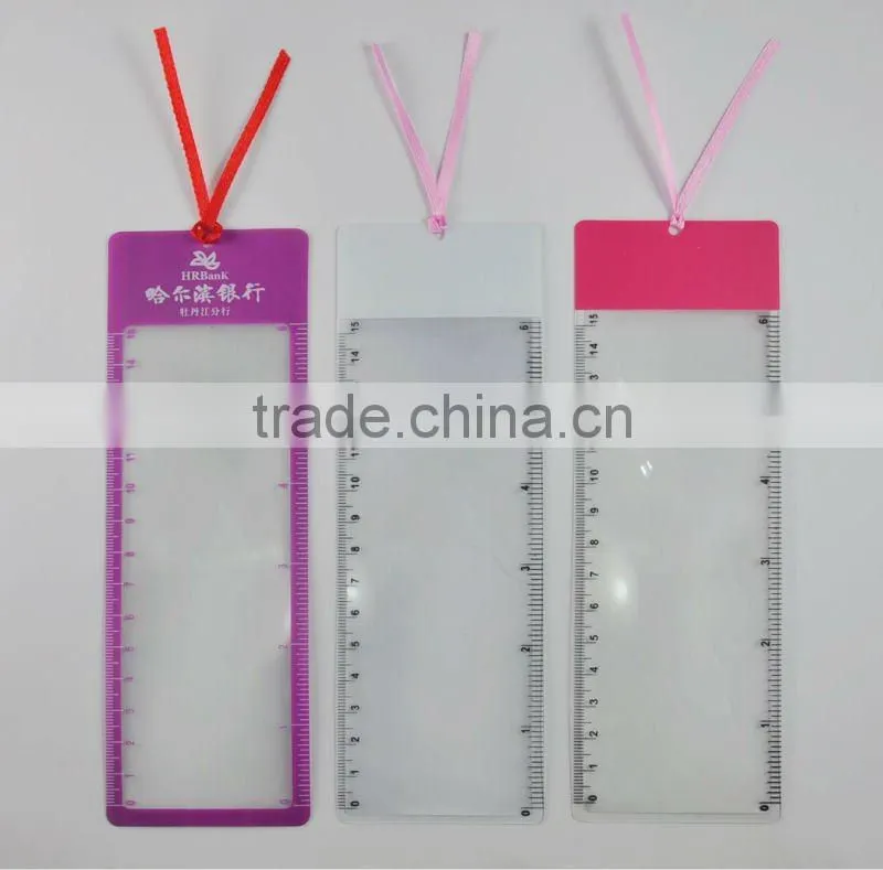 PVC bookmark with ribbon , and with magnifier , with ruller