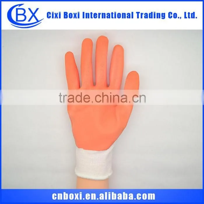 Comfortable orange&white durable safety glove,nylon sandy nitrile glove