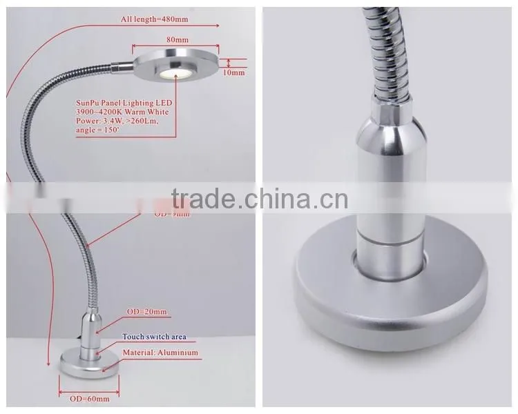 Aluminum silver color LED wall lamp withflexible gooseneck /Hotel Table Lamp