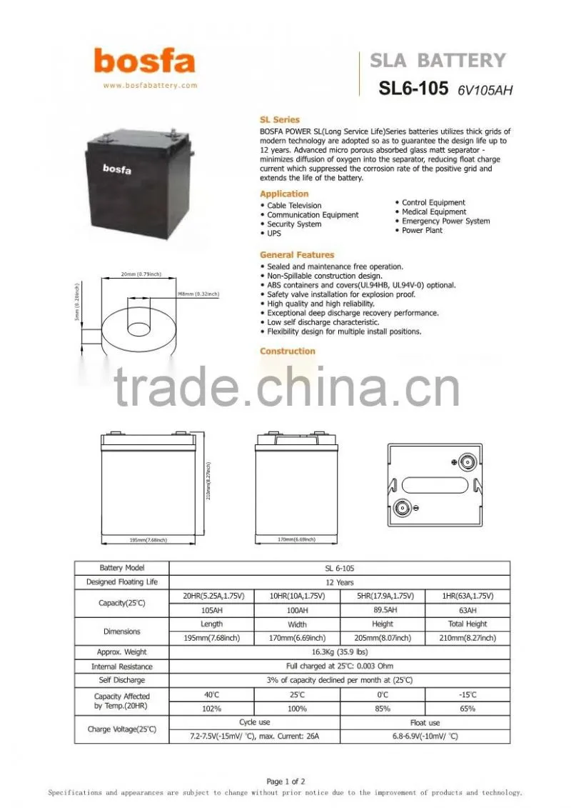 6v high voltage battery 105ah battery company in guangzhou