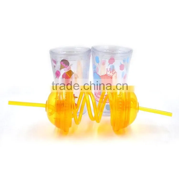 Hot Joyshaker Paper Insert Double Wall Water Cup, Insulated Plastic Cup With Straw