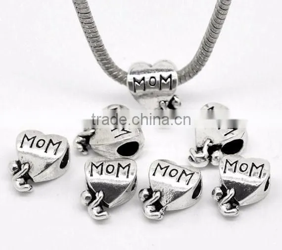 Mom European Beads Antique Silver "MOM" Child Love