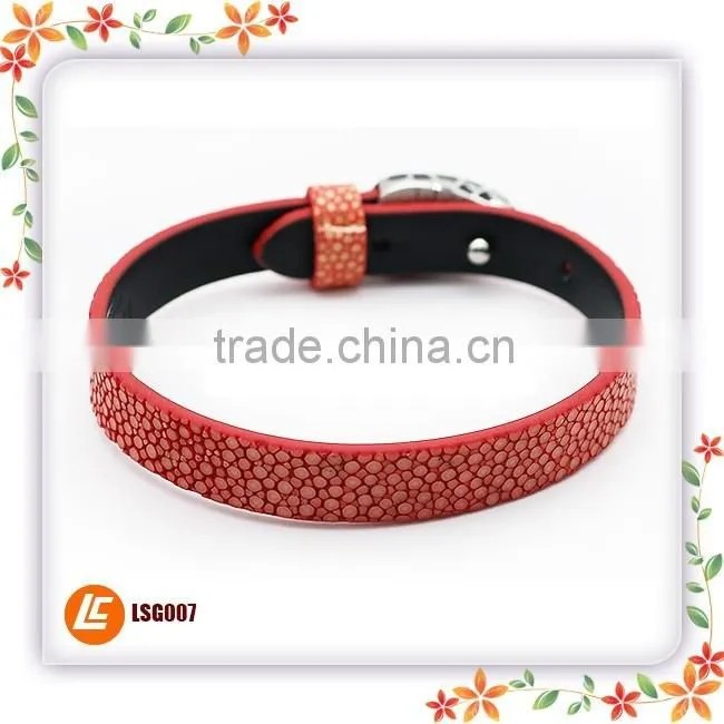 2016 Charming Design Red Sting Ray Leather Bracelet Flat Fish Skin Leather Wristband Bangle