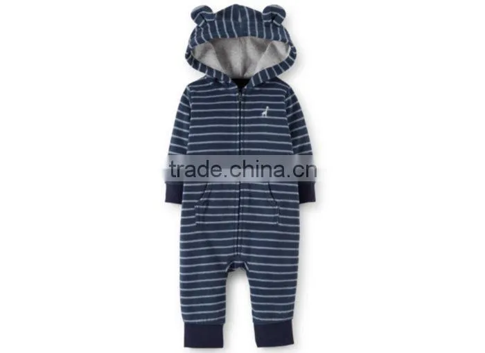 Custom Printed Romper Baby Boys Stripe Casual With Velvet Hoodies Romper