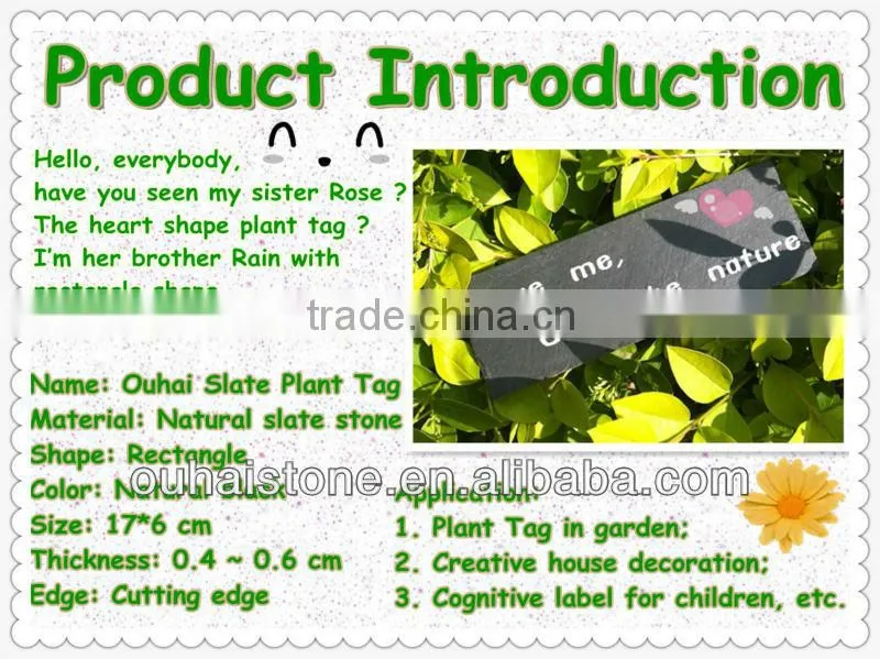 Eco-friendly natural slate stone plant label with wooden stick