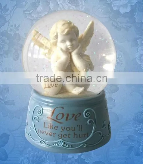 resin angel water globe for holiday decor baby musical snow globe