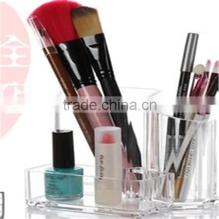 Acrylic brush holder with lid in cosmetic bags / cases