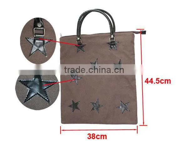 Leather Stars Decoration Canvas Cheap Shoulder Shopping Bag Supplier