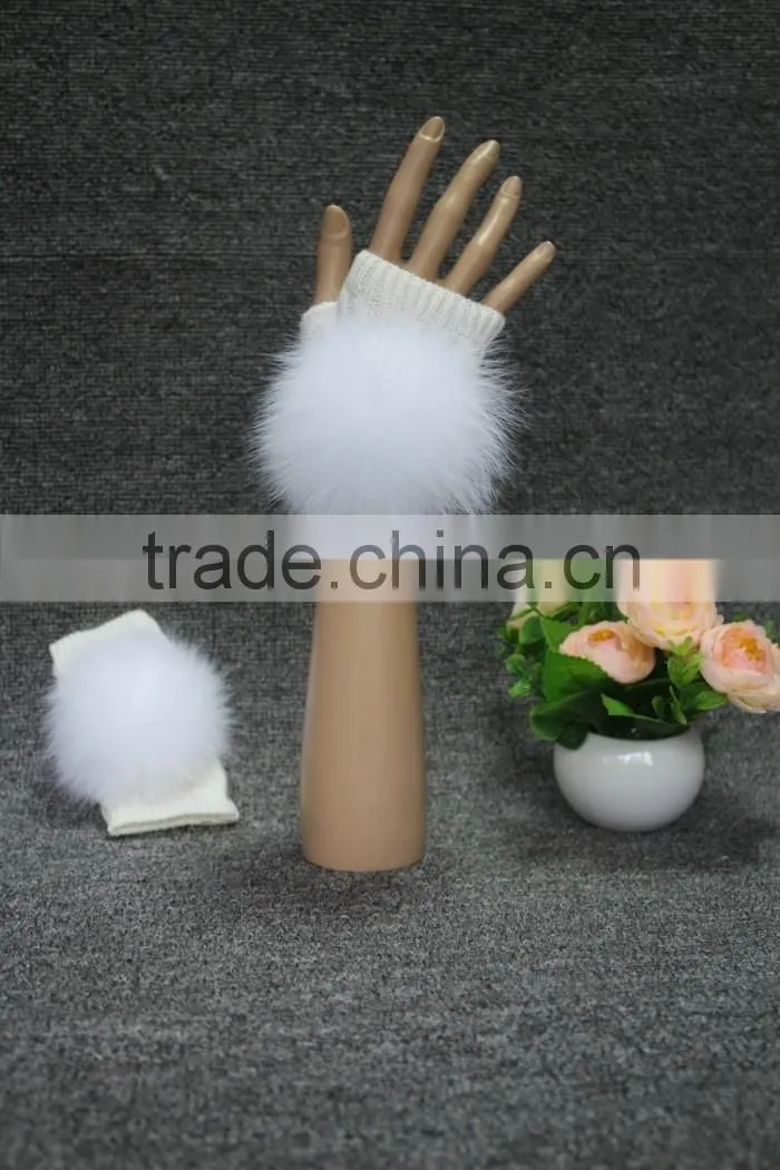 Factory price women's leather gloves with rex rabbit fur/black gloves