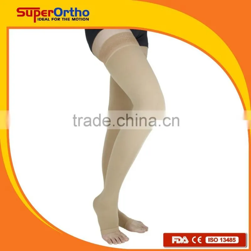 Medical Compression Stocking--- A6-017 Thigh High Open Toes with Silicone Band for Varicose Veins