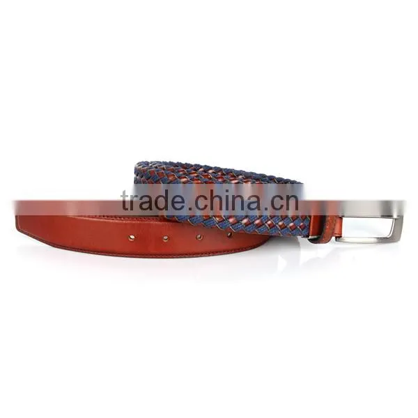 Hot sell genuine leather weaving pin belt buckle cow leather belt mens