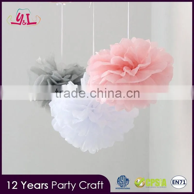 Mixed Pink Gray White Tissue Flower Paper Pom Poms