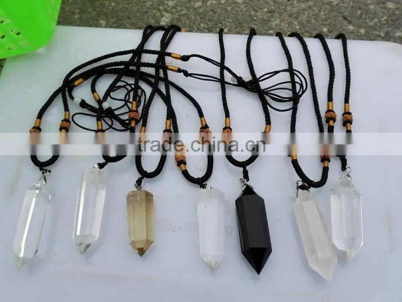 natural rock clear crystal obsidian amethyst smoky quartz gemstone point crystal pendant