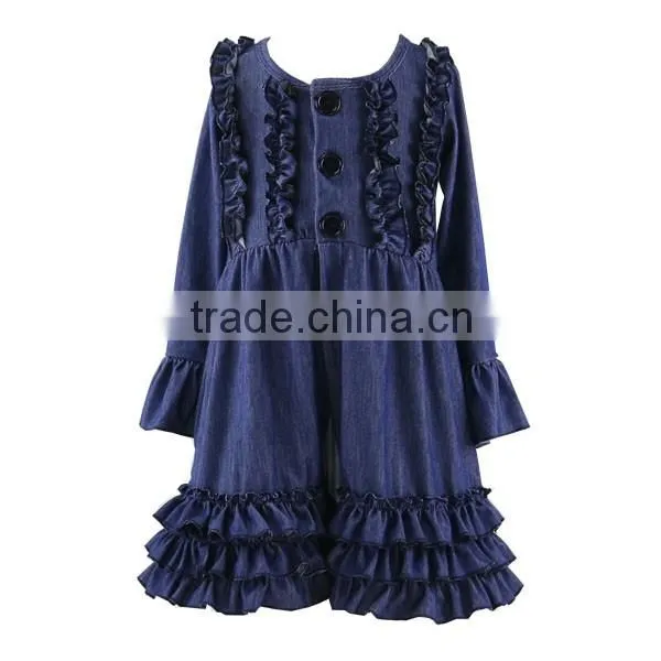 2016 kaiyo boutique simple design dress for girls bib ruffle dress cute pearl dress boutique kids clothes
