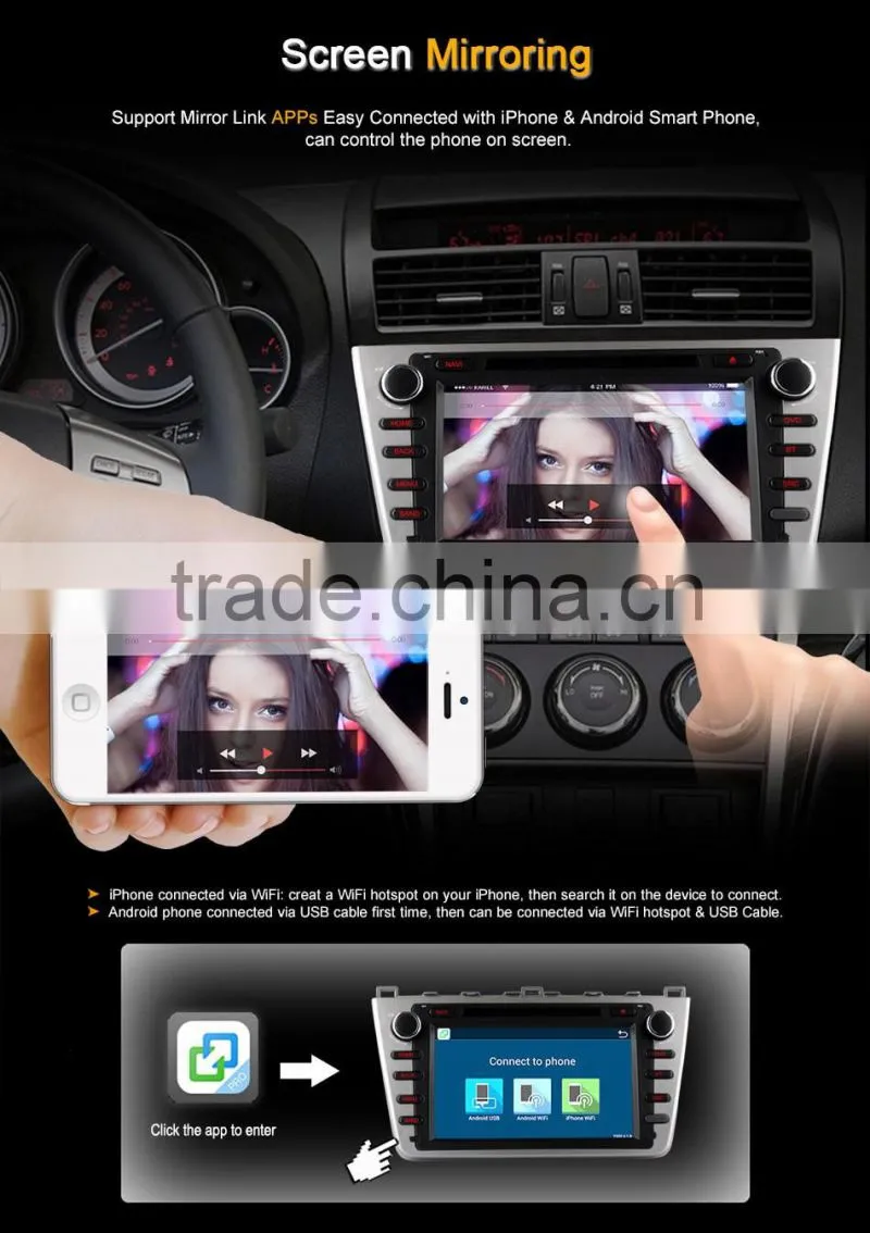 Ownice quad core Android 4.4 Car GPS stereo for Mazda 6 with Mirror link