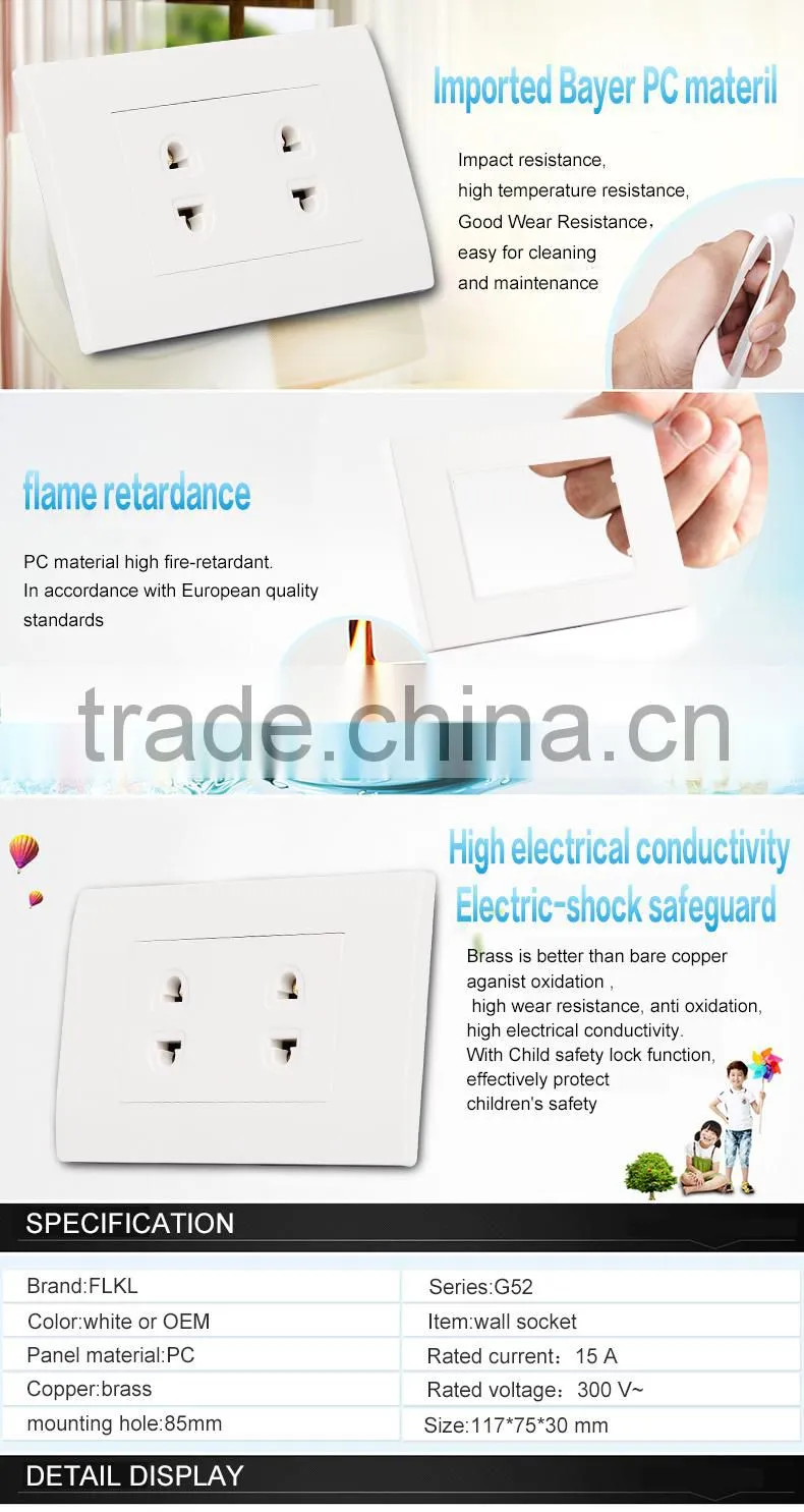 USA Standard wall mount white double twin 2 pin electrical socket outlet plug
