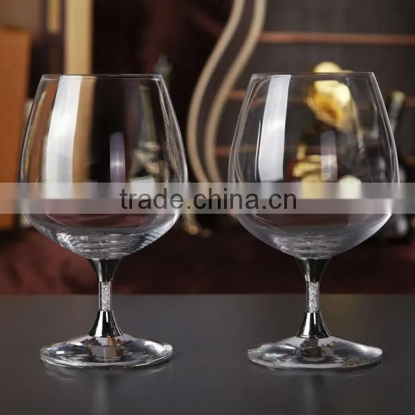 high quality cheap toasting wine glasses set lead free brandy drinking glasses/snifters crystal stem cognac with shiny crystals