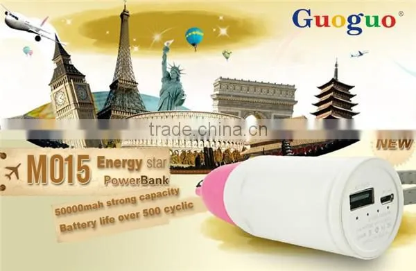 Guoguo 5000mah long lasting portable travel power bank with shaking indicator for iphone7