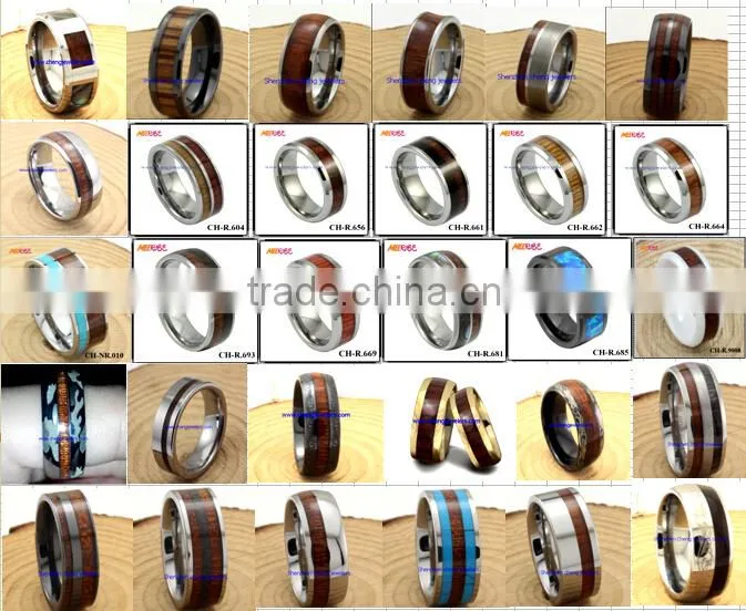 fashion jewelry titanium ring inside koa wood and sea shell