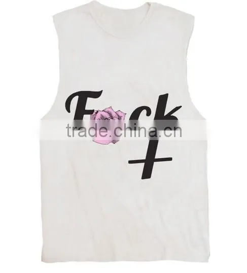 China wholesale printed design sleeveless tank top/ladies top chest printing