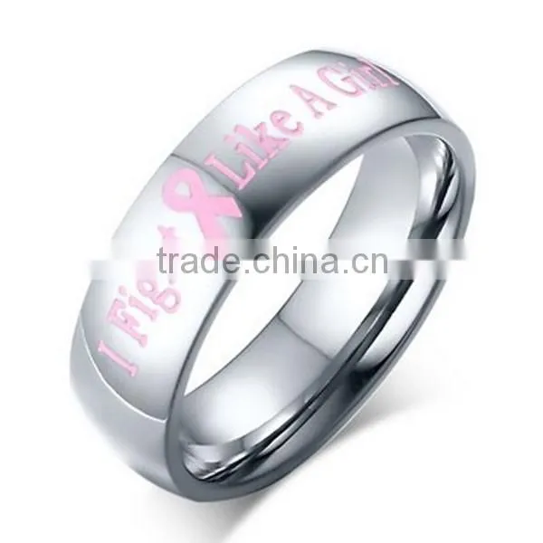 Ladies Fashion Pink "I Fight Like A Girl" Stainless Steel Ring