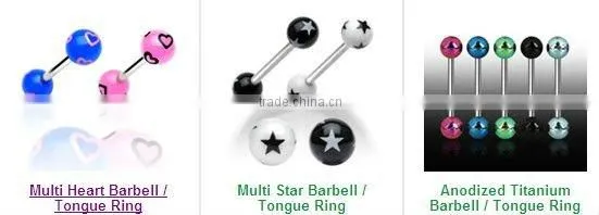 Green gem Surgical Steel Tongue Barbell body piercing jewelry
