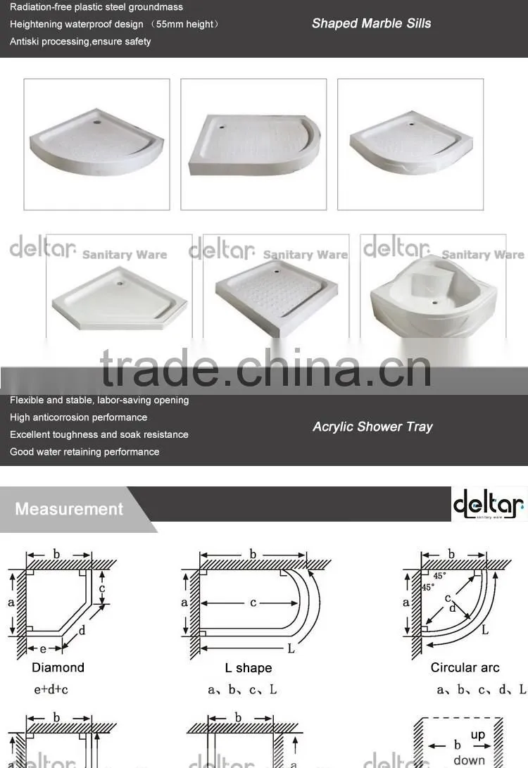 stainless steel roller CHEAP PRICE fan-shaped shower room with acrylic tray tempered glass shower enclosure