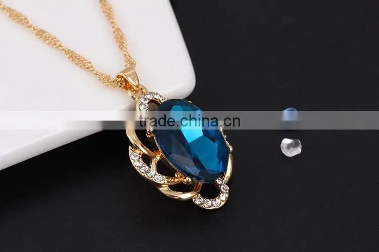 Online shop blue zircon stone necklace set crystal earring jewelry gold plated
