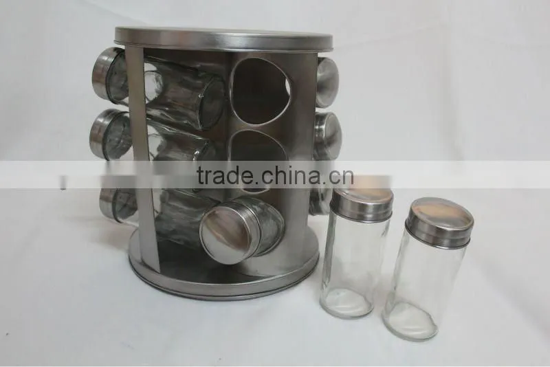 12pcs spinning glass jars spice rack set,spice jar set