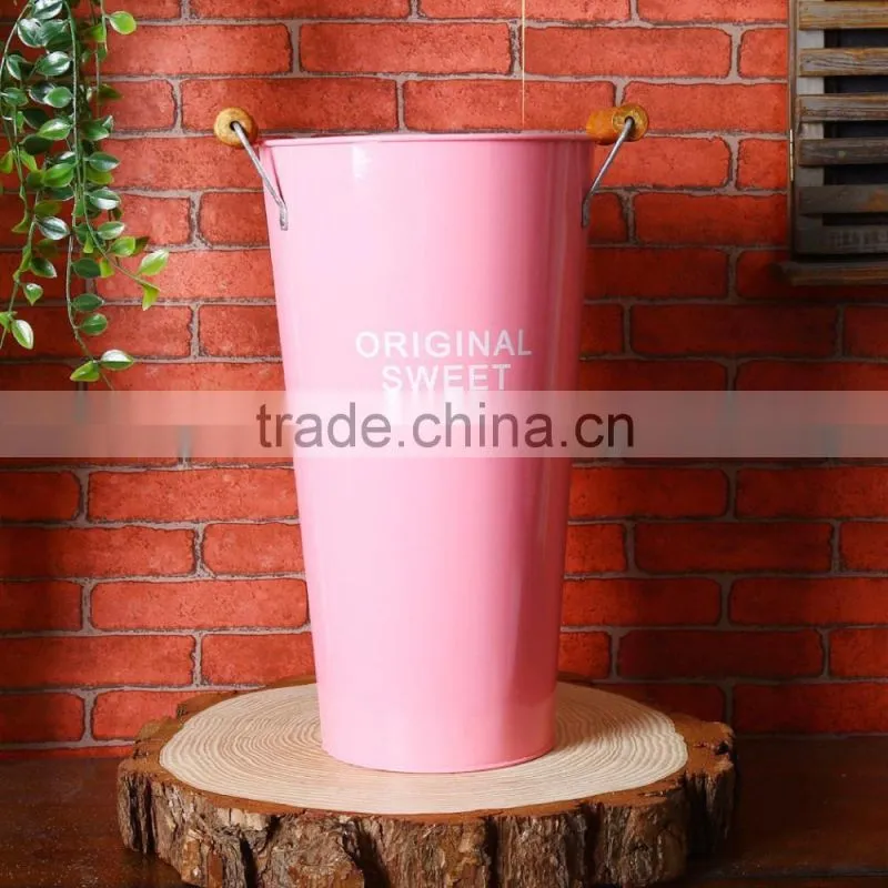 Garden decoration indoor tall galvanized bucket vase metal flower tin pot with handles