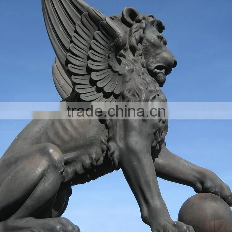 animal metal bronze garden life size winged lion statue for sale