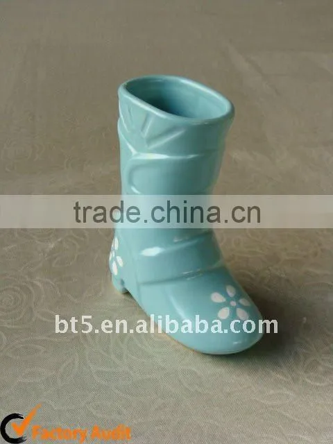 9 inch shoe shape ceramic vases solid blue