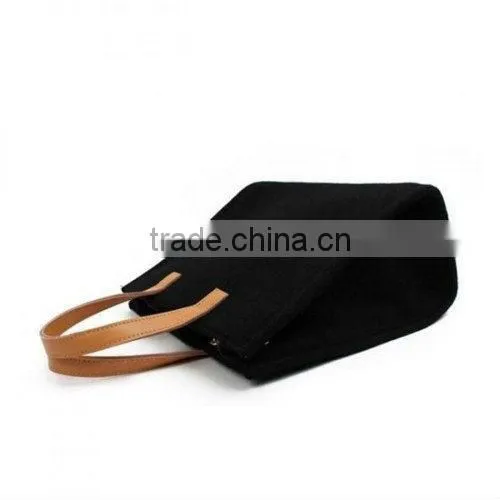 Simple Woolen Felt Tote Bag with Genuine Leather for Women (TM-FT009)