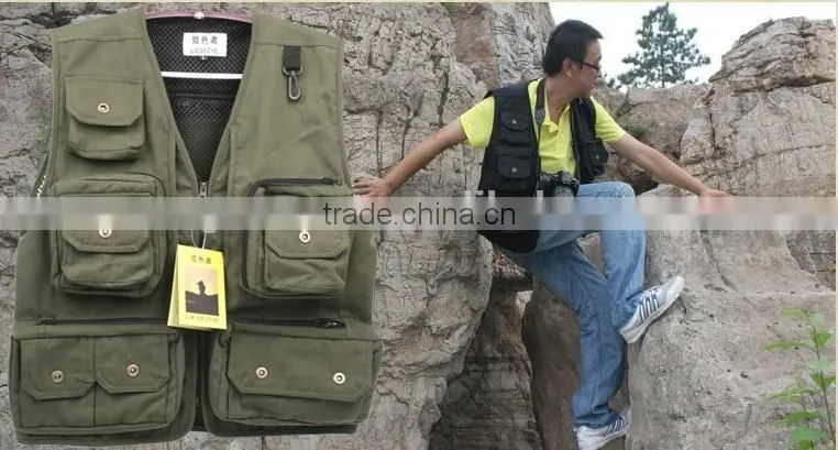 Man's Outdoor Multi-pocket Fishing Vest Outdoor Hiking Photography twill Vest Waistcoat Of Photographer made in China